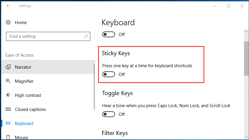 how to turn off sticky keys