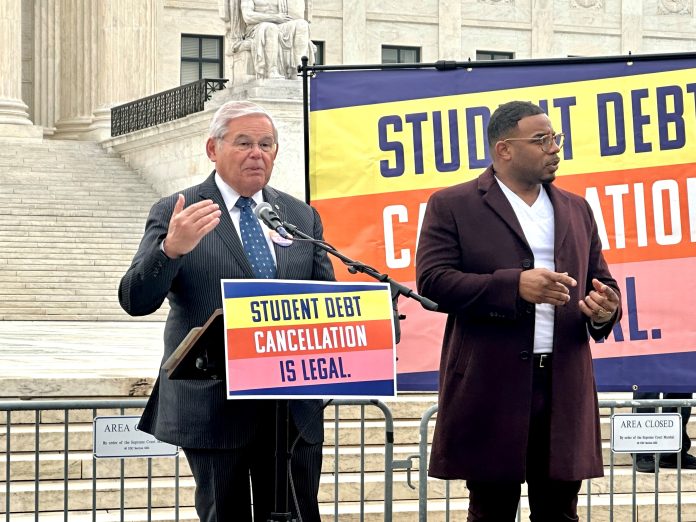 Outside the Supreme Court, Senator Menendez Joined a Historic Rally Calling for The Cancellation of Student Loans.